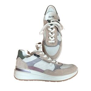 Ara Suede & Leather HighSoft Wedge Sneaker in Gardenia Sand